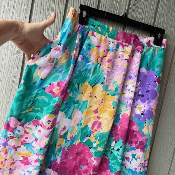 Vintage Koret Union Made Floral Skirt Cotton Blend Midi Pockets M/L - Picture 4 of 11